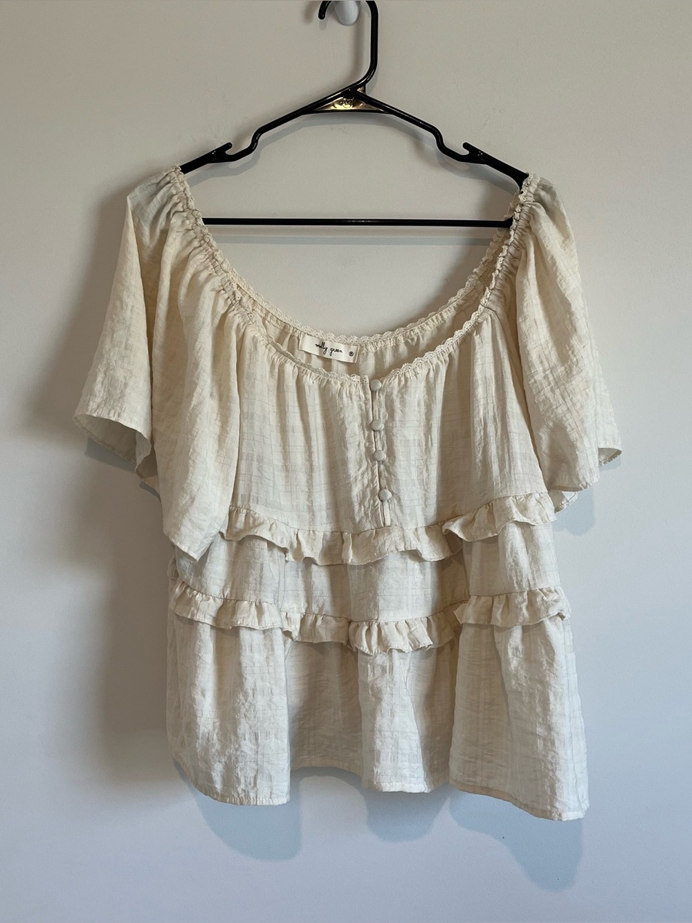 Molly Green Cream Cottage Core Boho Blouse Size Medium